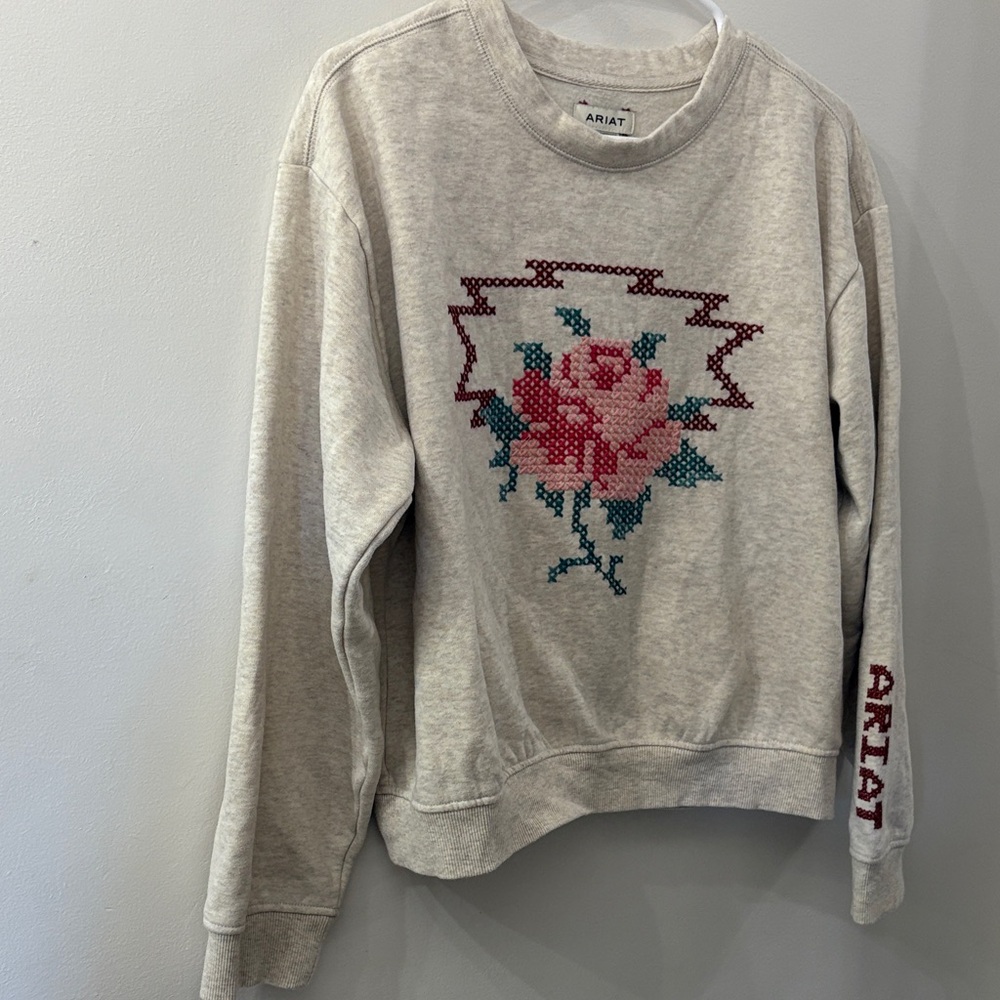 Ariat Women's Gray Sweatshirt with Rose Motif